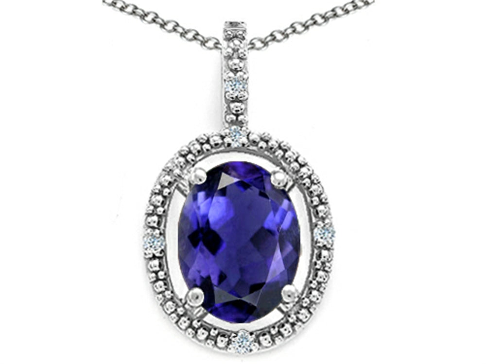 Tommaso Design Oval 9x7mm Genuine Iolite Pendant Necklace