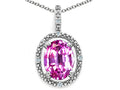 Tommaso Design Oval 9x7mm Simulated Pink Tourmaline Pendant Necklace
