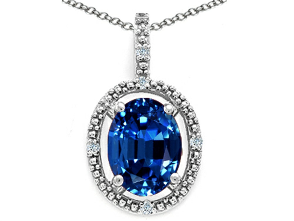 Tommaso Design Oval 9x7mm Created Blue Sapphire Pendant Necklace