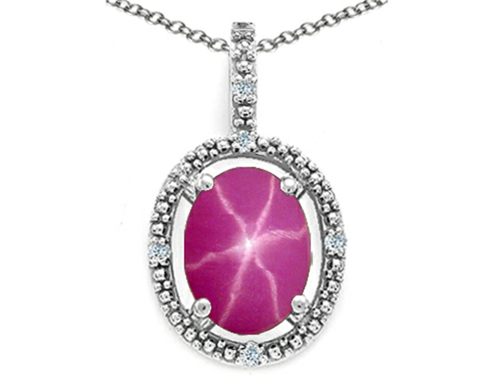 Tommaso Design Oval 9x7mm Created Star Ruby Pendant Necklace