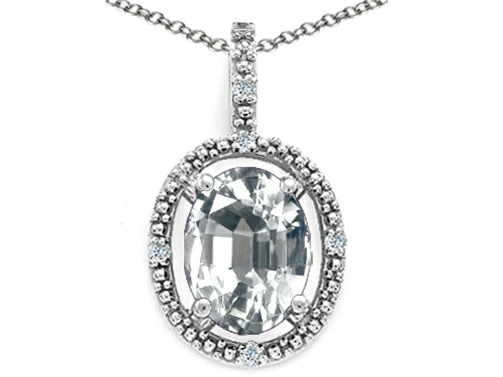 Tommaso Design Oval 9x7mm Genuine White Topaz Pendant Necklace
