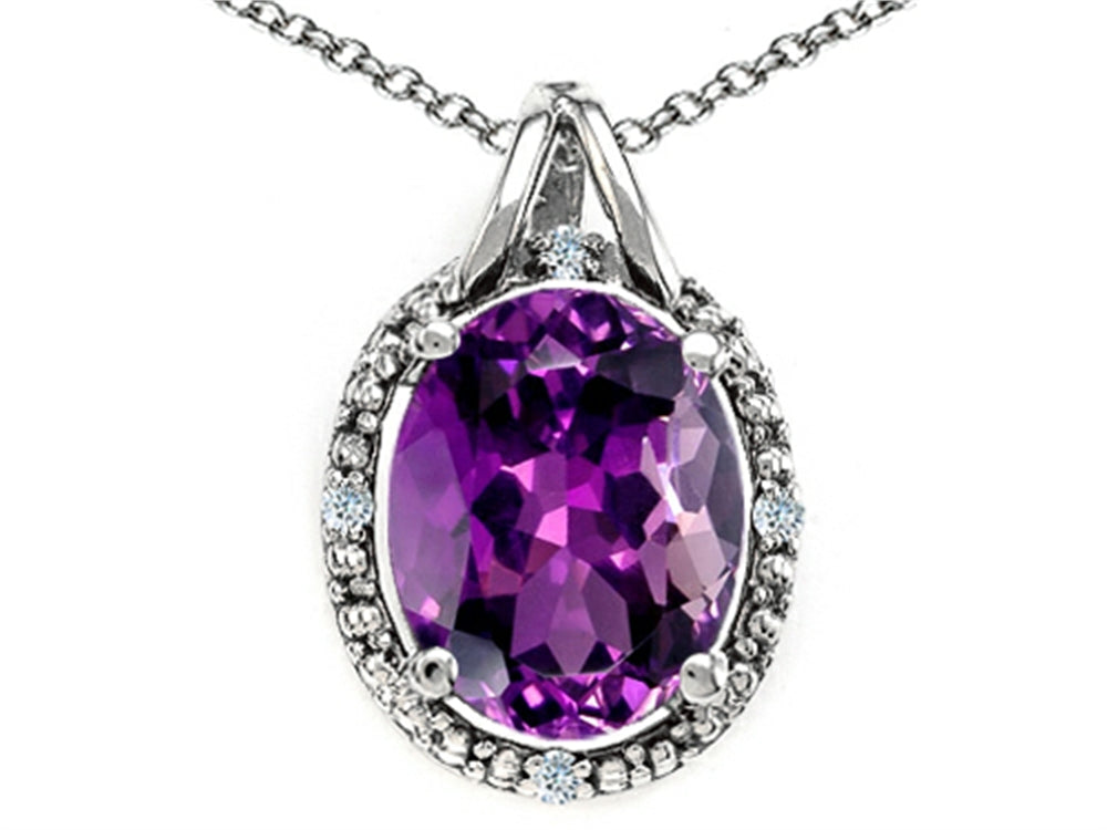 Tommaso Design Oval 10x8mm Genuine Amethyst Pendant Necklace