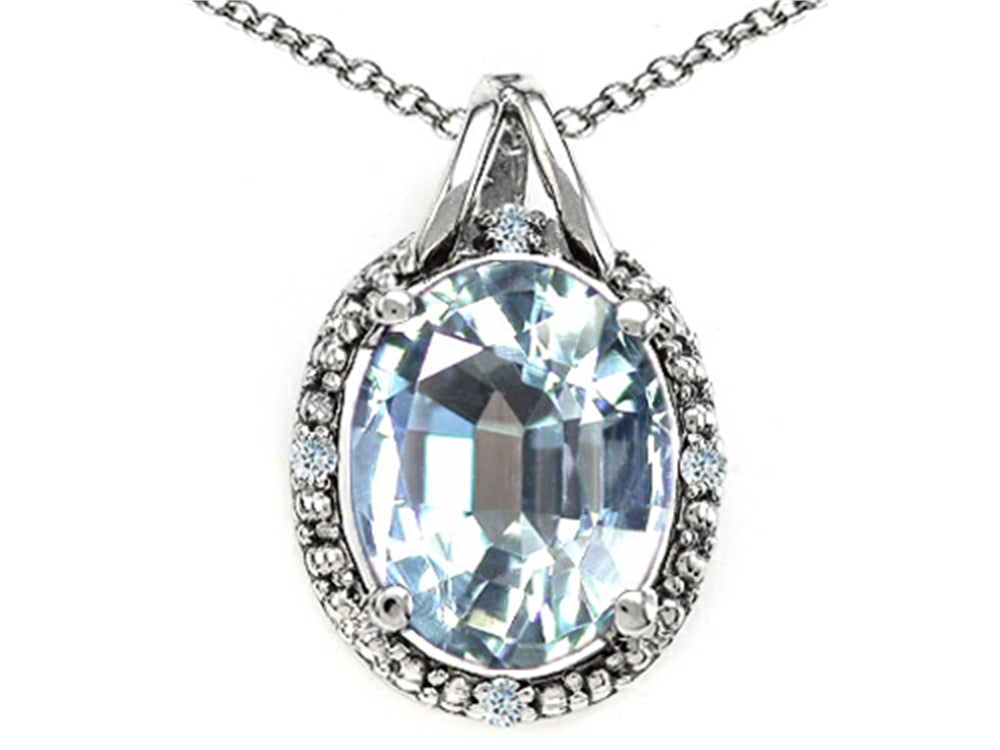 Tommaso Design Oval 10x8mm Genuine Aquamarine Pendant Necklace