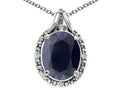 Tommaso Design Oval 10x8mm Genuine Black Sapphire Pendant Necklace