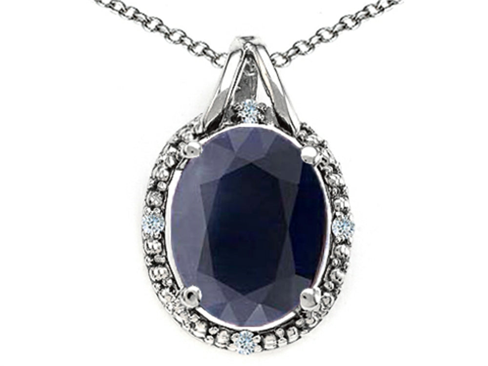 Tommaso Design Oval 10x8mm Genuine Black Sapphire Pendant Necklace