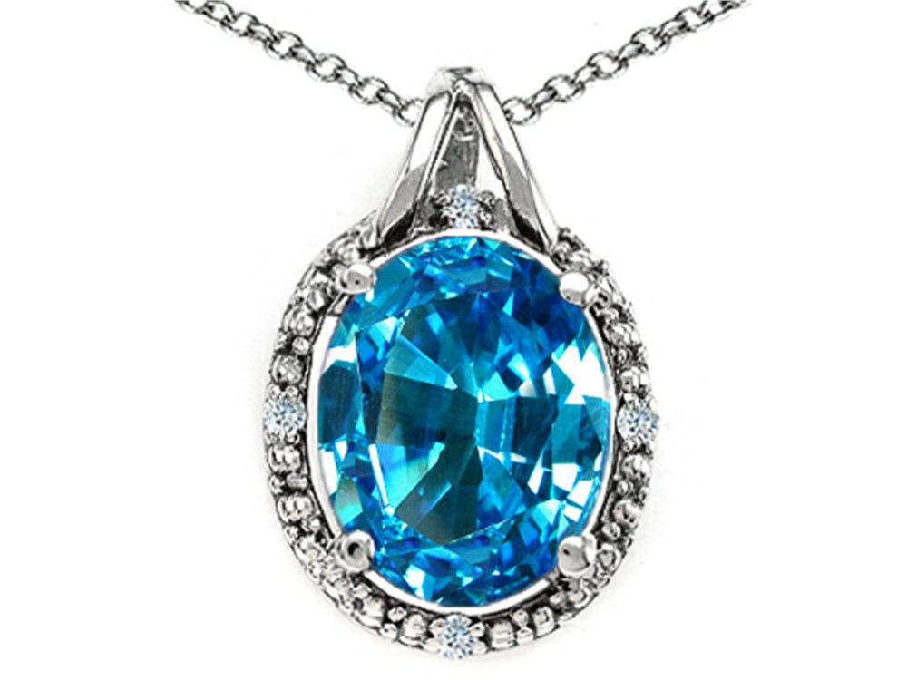 Tommaso Design Oval 10x8mm Genuine Blue Topaz Pendant Necklace