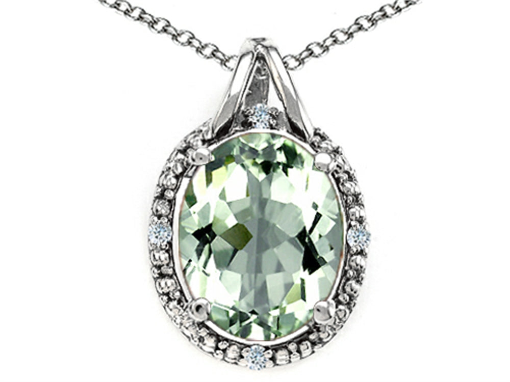 Tommaso Design Oval 10x8mm Green Amethyst Pendant Necklace