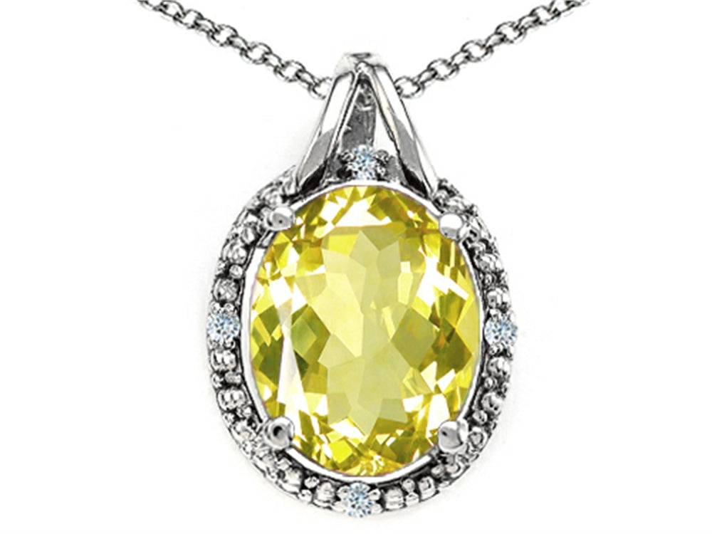 Tommaso Design Oval 10x8mm Genuine Lemon Quartz Pendant Necklace
