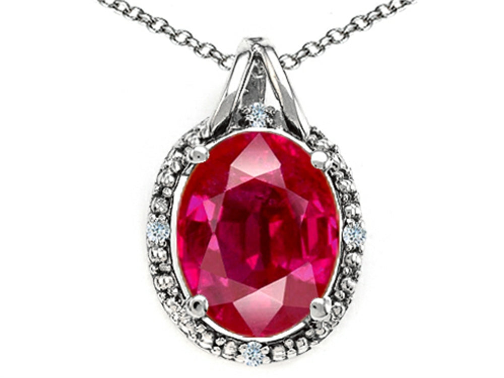 Tommaso Design Oval 10x8mm Created Ruby Pendant Necklace
