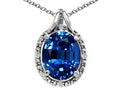 Tommaso Design Oval 10x8mm Created Blue Sapphire Pendant Necklace