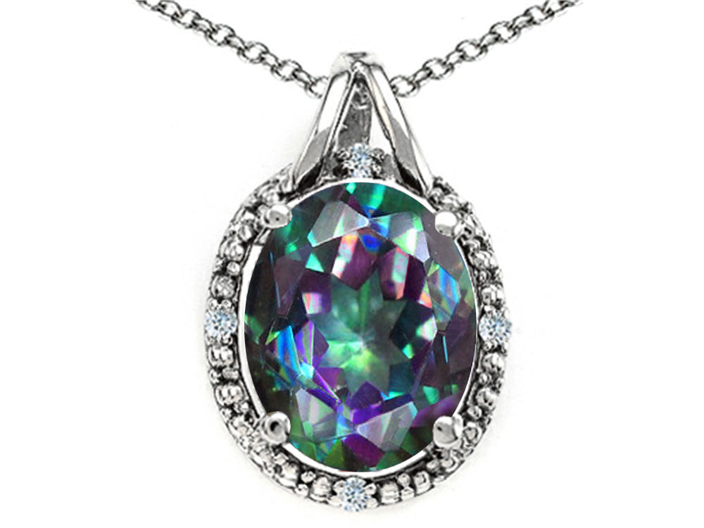 Tommaso Design Oval 10x8mm Mystic Rainbow Topaz Pendant Necklace