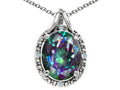 Tommaso Design Oval 10x8mm Mystic Rainbow Topaz Pendant Necklace