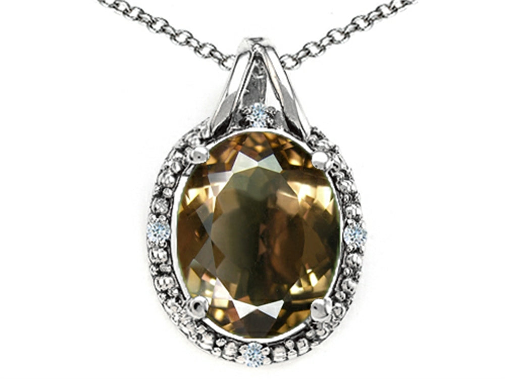 Tommaso Design Oval 10x8mm Genuine Smoky Quartz Pendant Necklace
