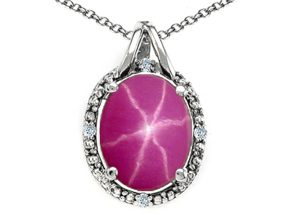 Tommaso Design Oval 10x8mm Created Star Ruby Pendant Necklace