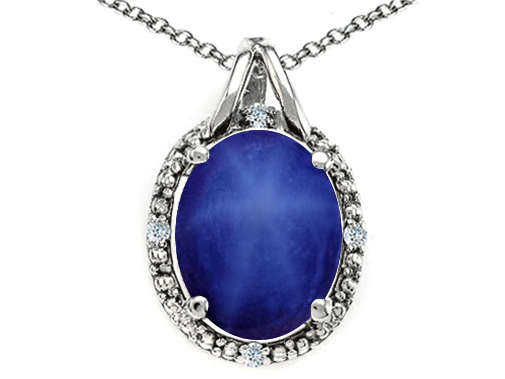 Tommaso Design Oval 10x8mm Created Star Sapphire Pendant Necklace
