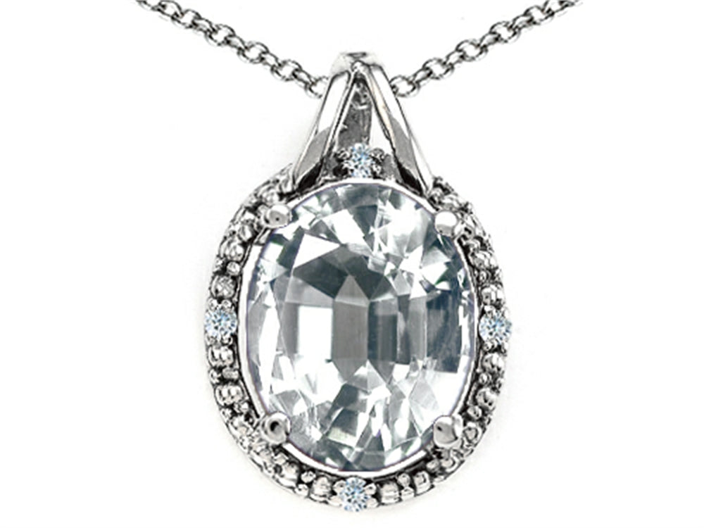 Tommaso Design Oval 10x8mm Genuine White Topaz Pendant Necklace