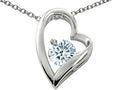 Star K 7mm Genuine Round Aquamarine Heart Pendant Necklace