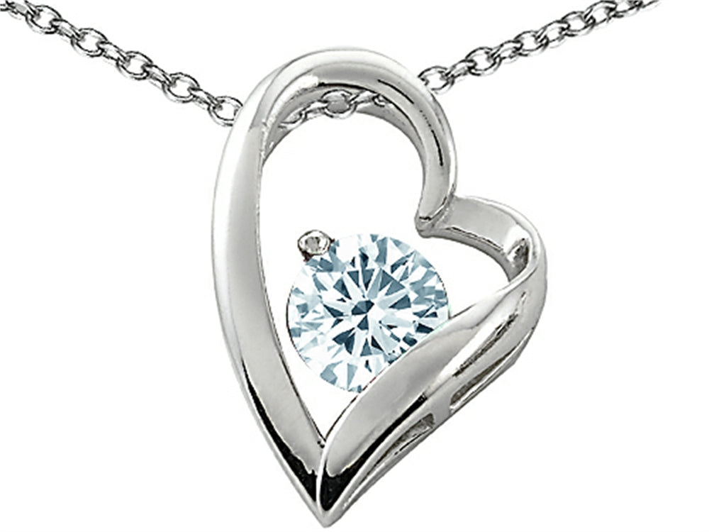 Star K 7mm Genuine Round Aquamarine Heart Pendant Necklace