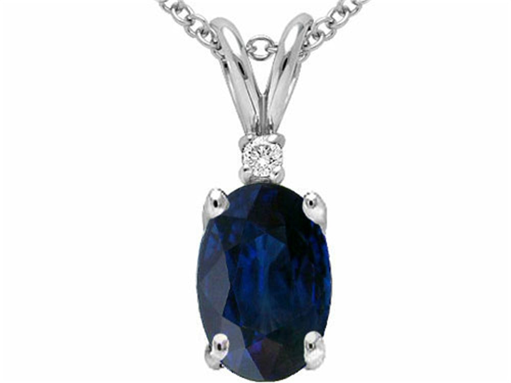 Tommaso Design™ Oval 7x5mm Genuine Sapphire Pendant Necklace