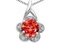 Tommaso Design Flower Pendant Necklace with Round 7mm Simulated Orange Mexican Fire Opal