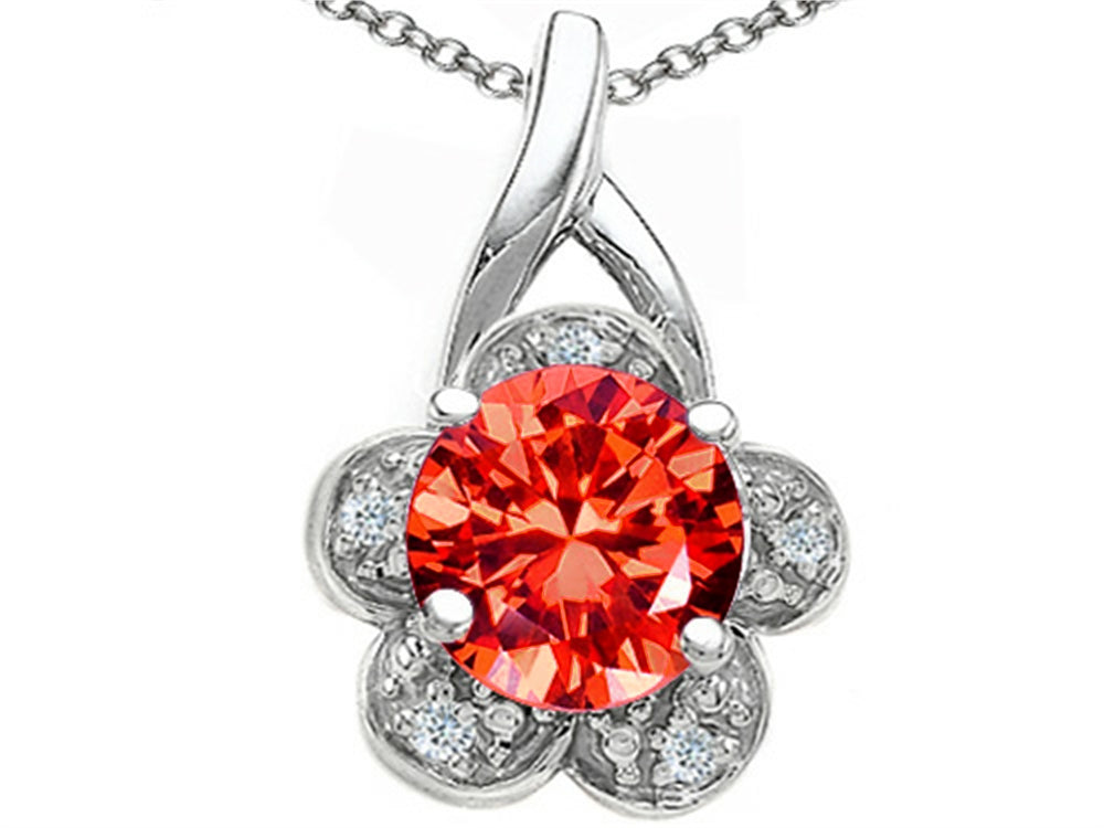Tommaso Design Flower Pendant Necklace with Round 7mm Simulated Orange Mexican Fire Opal