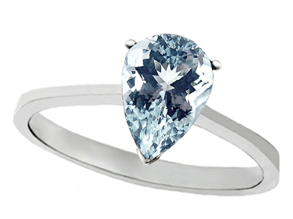 Tommaso Design Genuine Aquamarine Pear Shape 8x6mm Solitaire Engagement Ring