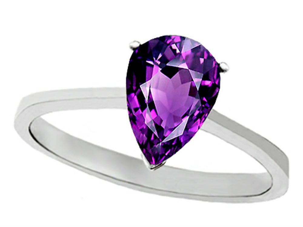 Tommaso Design Genuine Amethyst Pear Shape 8x6mm Solitaire Engagement Ring