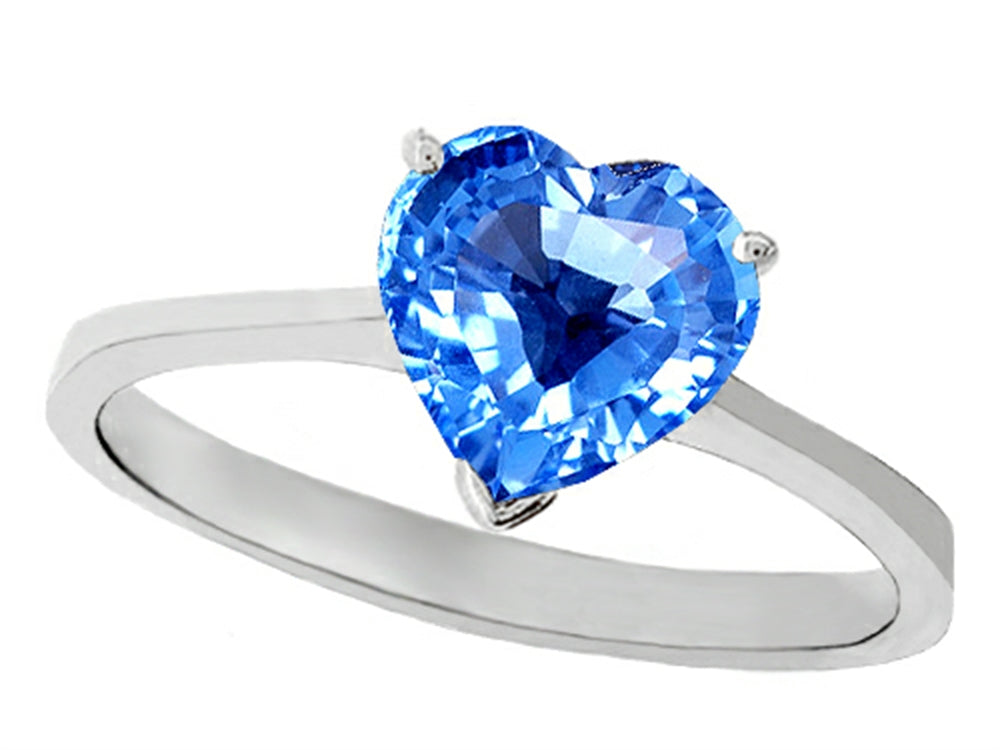 Tommaso Design Genuine Blue Topaz Heart Shape 8mm Solitaire Engagement Ring