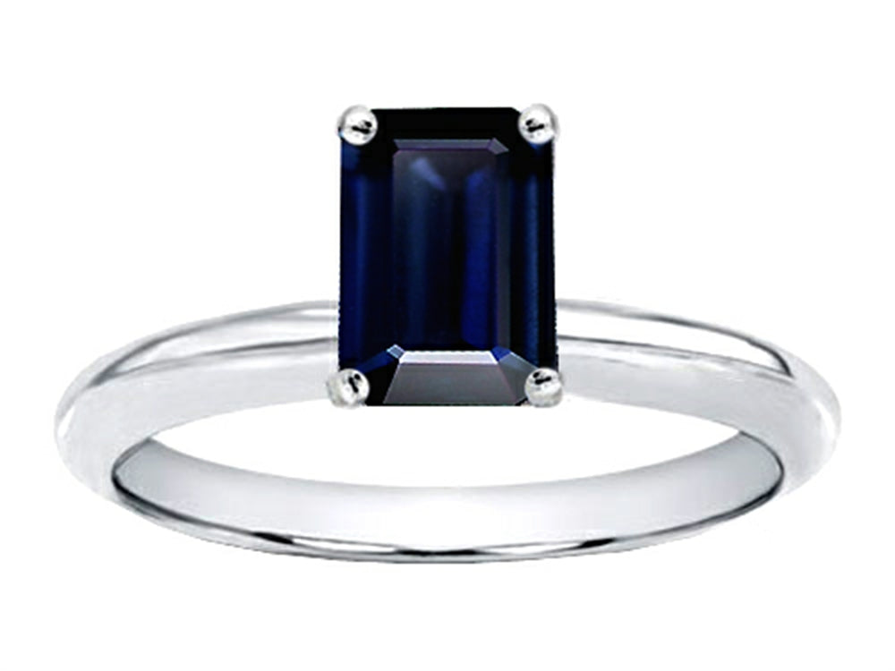 Tommaso Design Genuine Sapphire Emerald Cut 8x6mm Solitaire Engagement Ring
