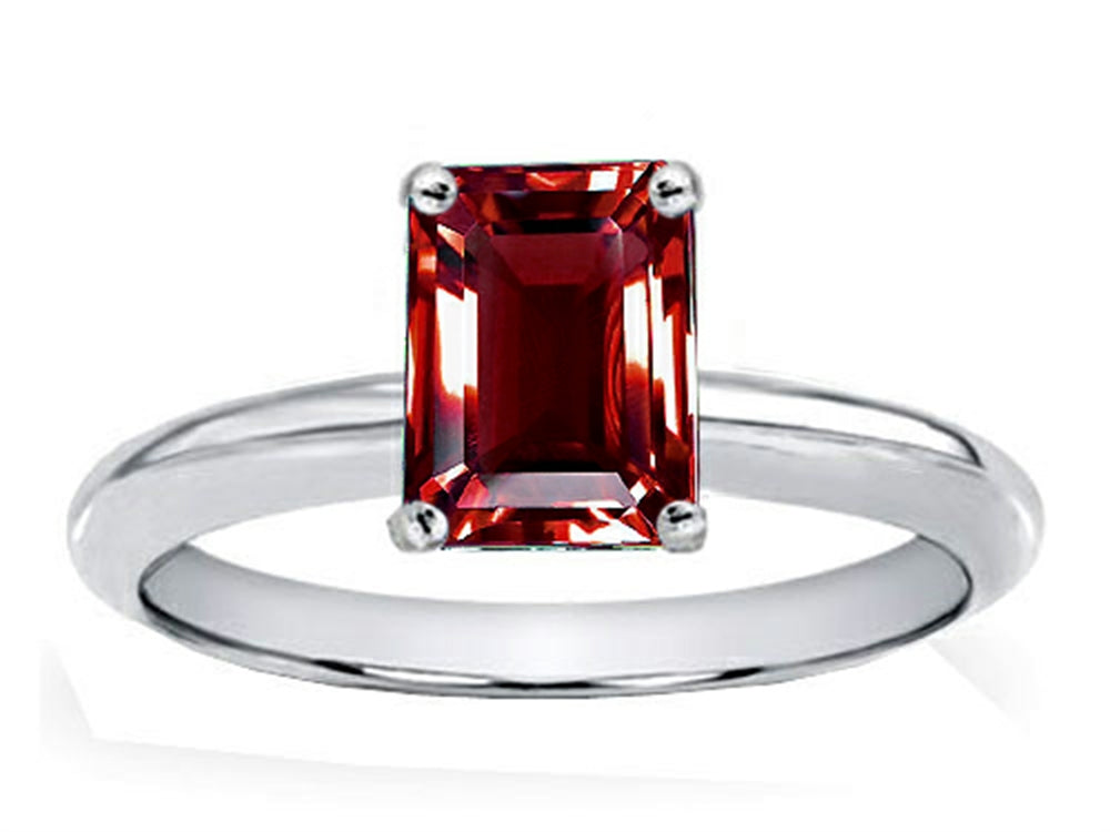 Tommaso Design Genuine Garnet Emerald Cut 8x6mm Engagement Ring