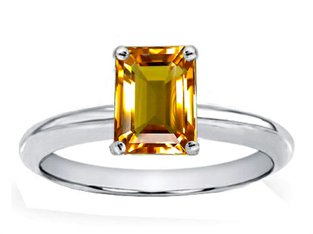 Tommaso Design Genuine Citrine Emerald Cut 8x6mm Engagement Ring