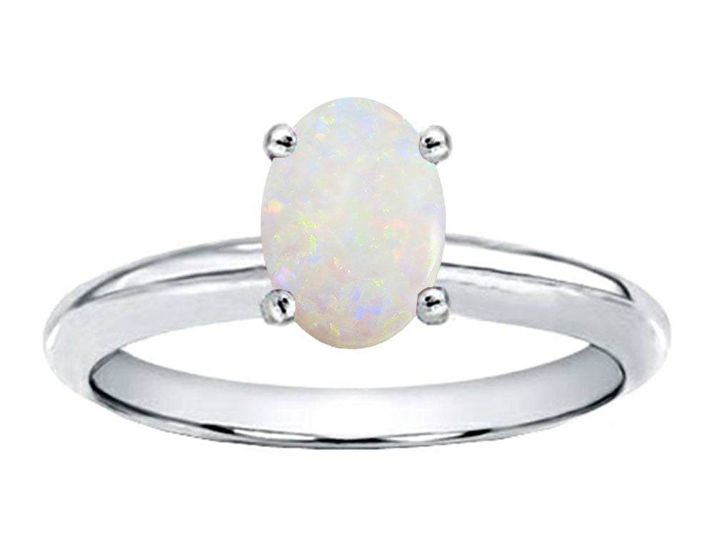 Tommaso Design Oval 8x6mm Genuine Opal Solitaire Engagement Ring