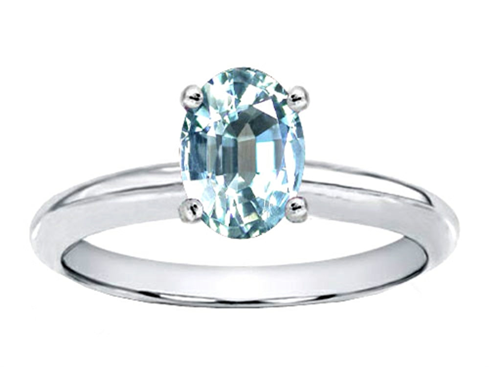 Tommaso Design Oval 8x6mm Genuine Aquamarine Solitaire Engagement Ring