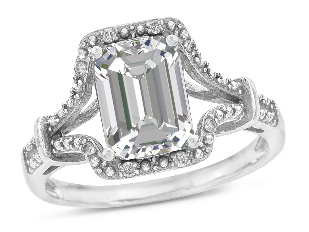 Star K Octagon Emerald Cut 8x6 Genuine White Topaz Vintage Look Split Shank Ring