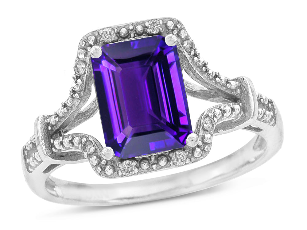 Star K Octagon Emerald Cut 8x6 Genuine Amethyst Vintage Look Split Shank Ring