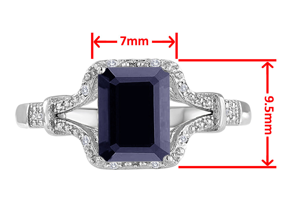 Original Star K 8x6mm Emerald Cut Genuine Black Sapphire and Diamond Ring