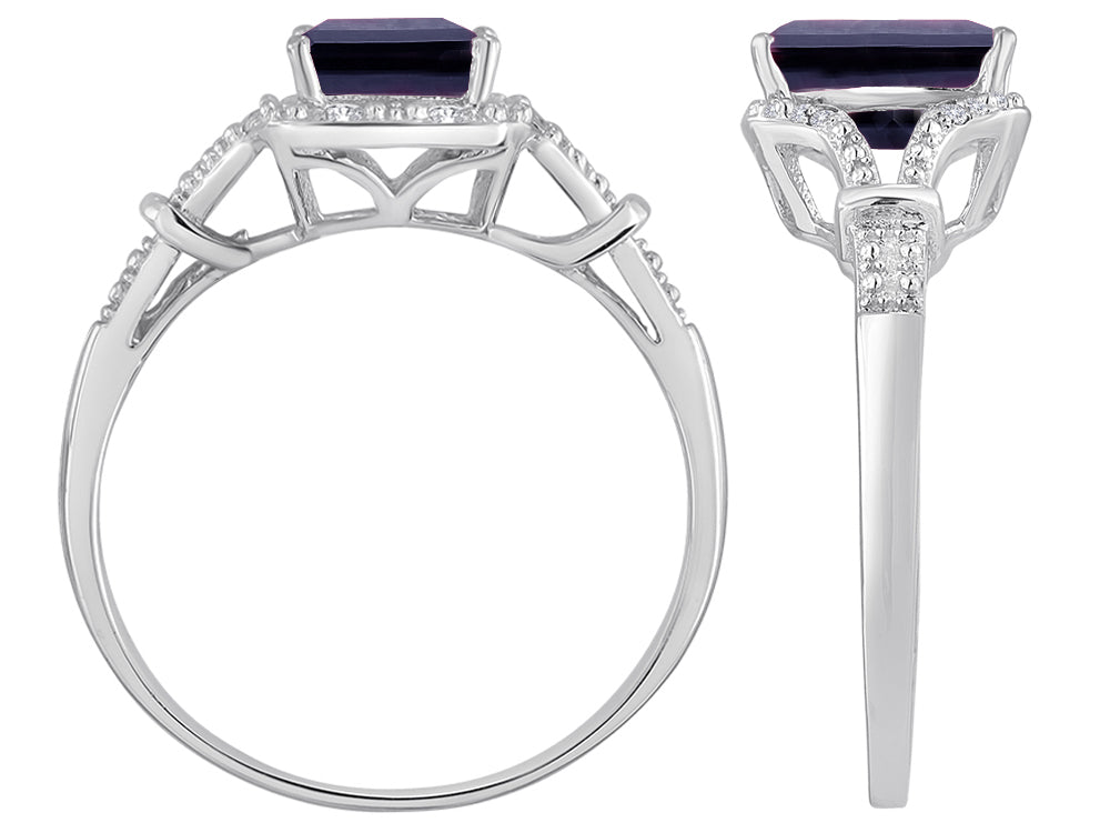Original Star K 8x6mm Emerald Cut Genuine Black Sapphire and Diamond Ring
