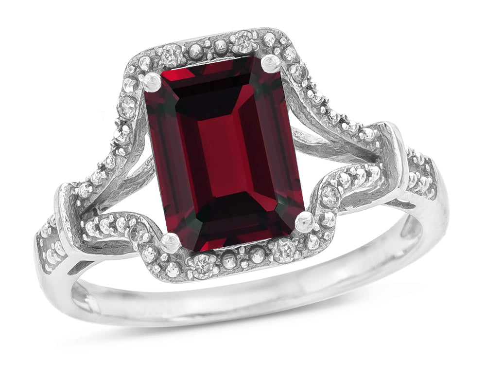 Star K Octagon Emerald Cut 8x6 Genuine Garnet Vintage Look Split Shank Ring