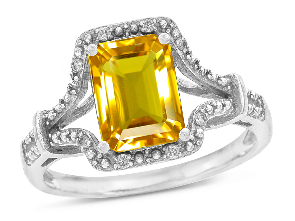 Star K Octagon Emerald Cut 8x6 Genuine Citrine Vintage Look Split Shank Ring