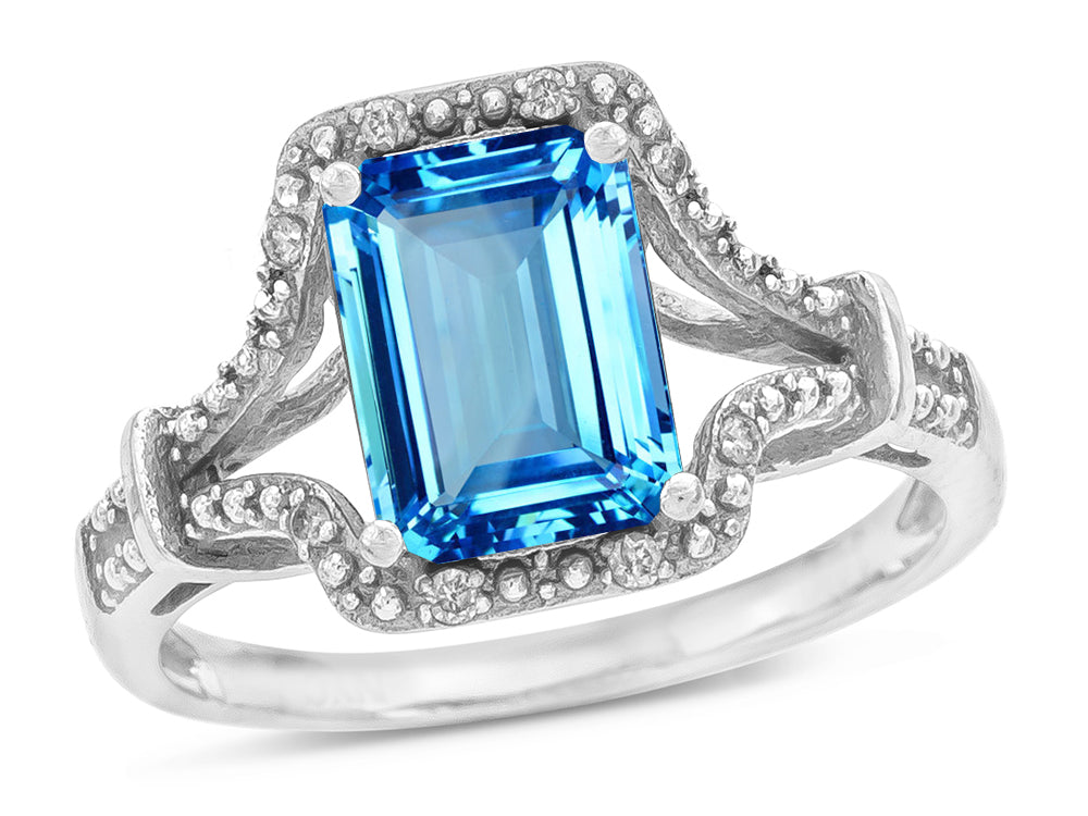 Star K Octagon Emerald Cut 8x6 Genuine Blue Topaz Vintage Look Split Shank Ring