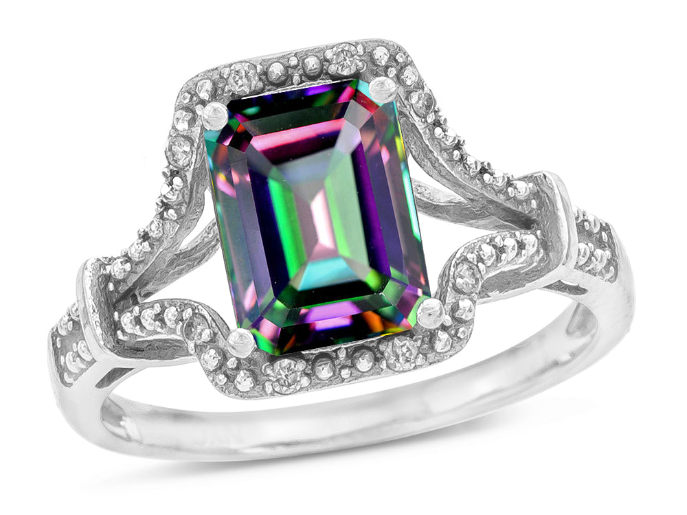 Star K Octagon Emerald Cut 8x6 Rainbow Mystic Topaz Vintage Look Split Shank Ring