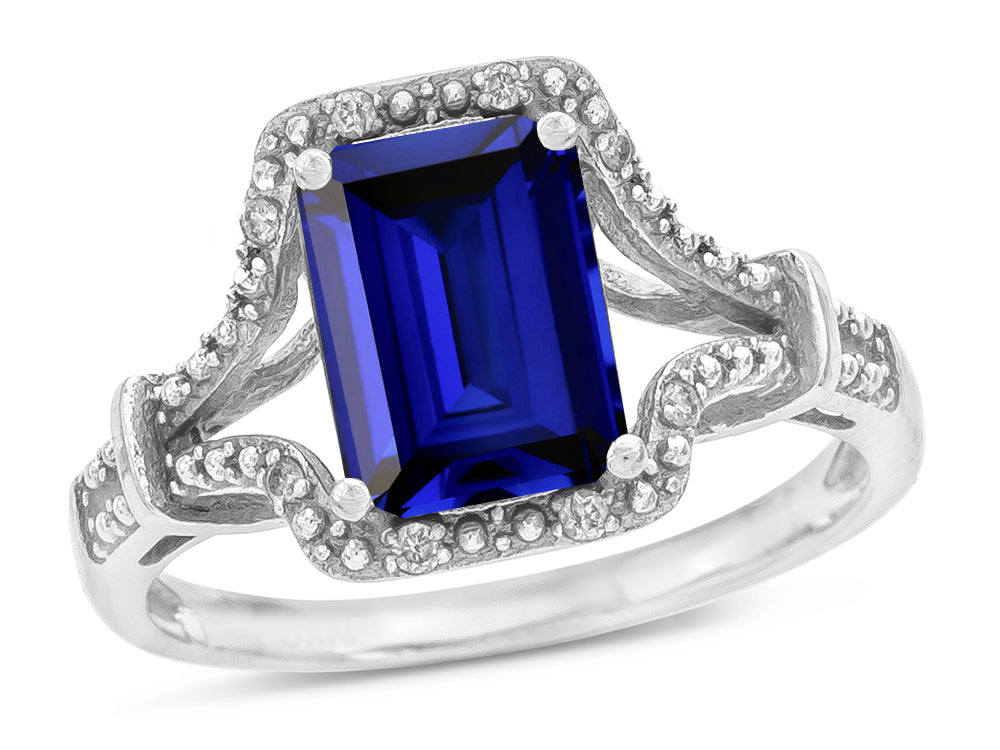 Star K Octagon Emerald Cut 8x6 Created Sapphire Vintage Look Split Shank Ring