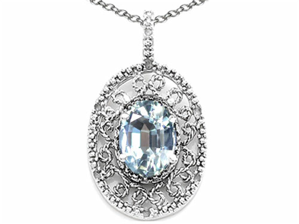 Tommaso Design Oval 9x7mm Genuine Aquamarine Pendant Necklace