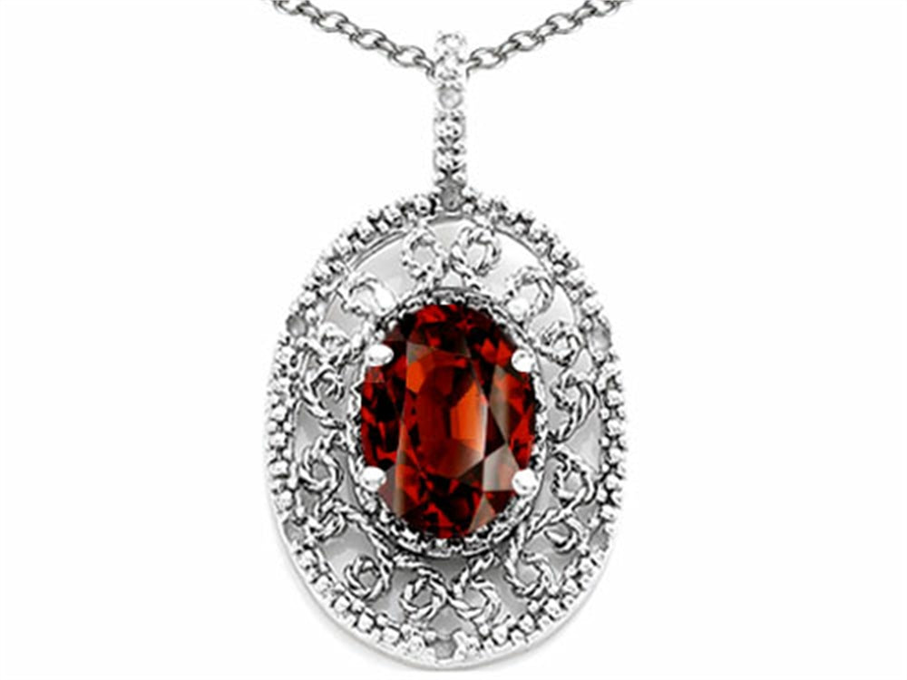 Tommaso Design Oval 9x7mm Genuine Garnet Pendant Necklace