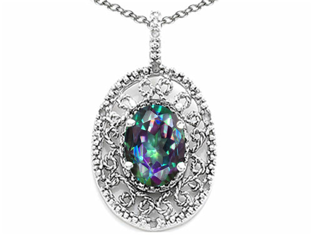 Tommaso Design Oval 9x7mm Rainbow Mystic Topaz Pendant Necklace