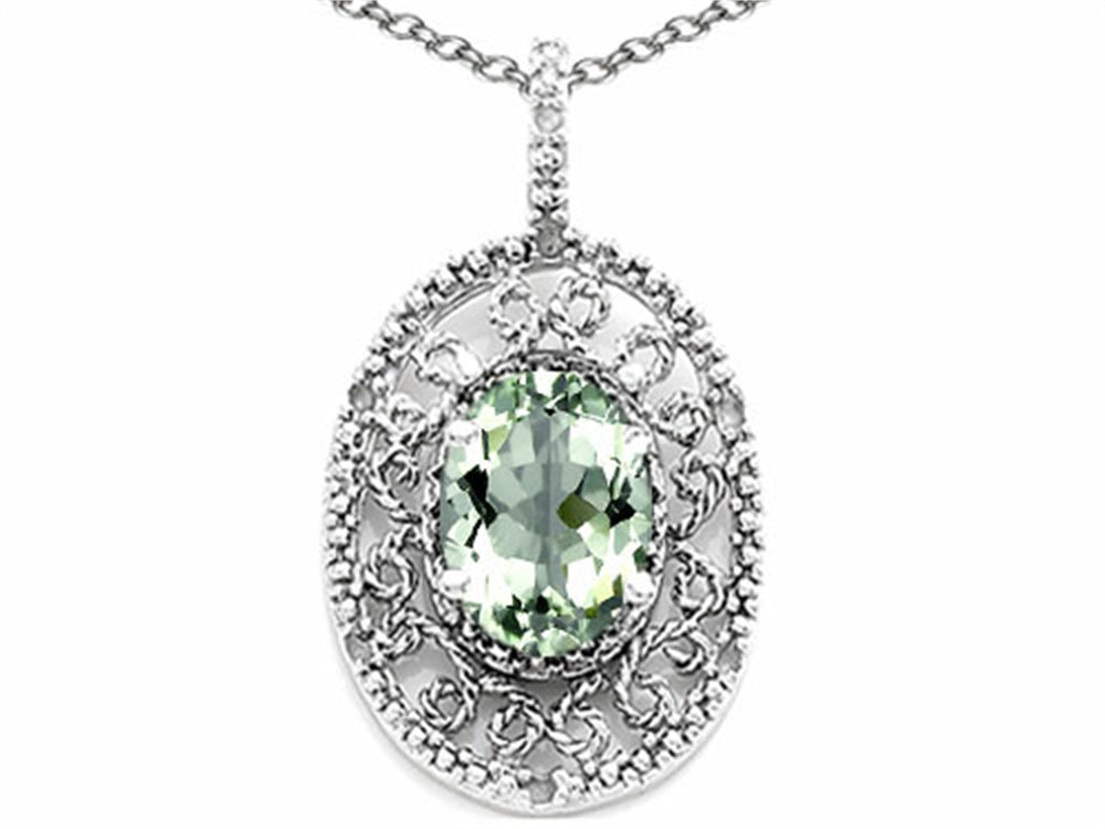 Tommaso Design™ Oval 9x7mm Green Amethyst Pendant Necklace