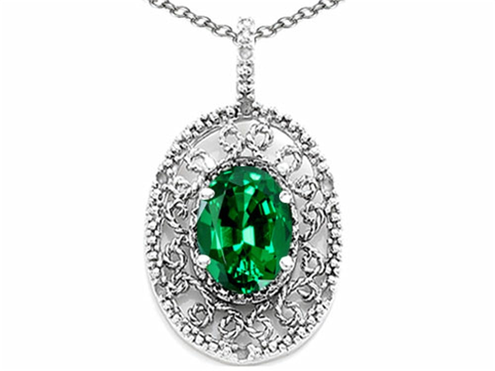 Tommaso Design Oval 9x7mm Simulated Emerald Pendant Necklace