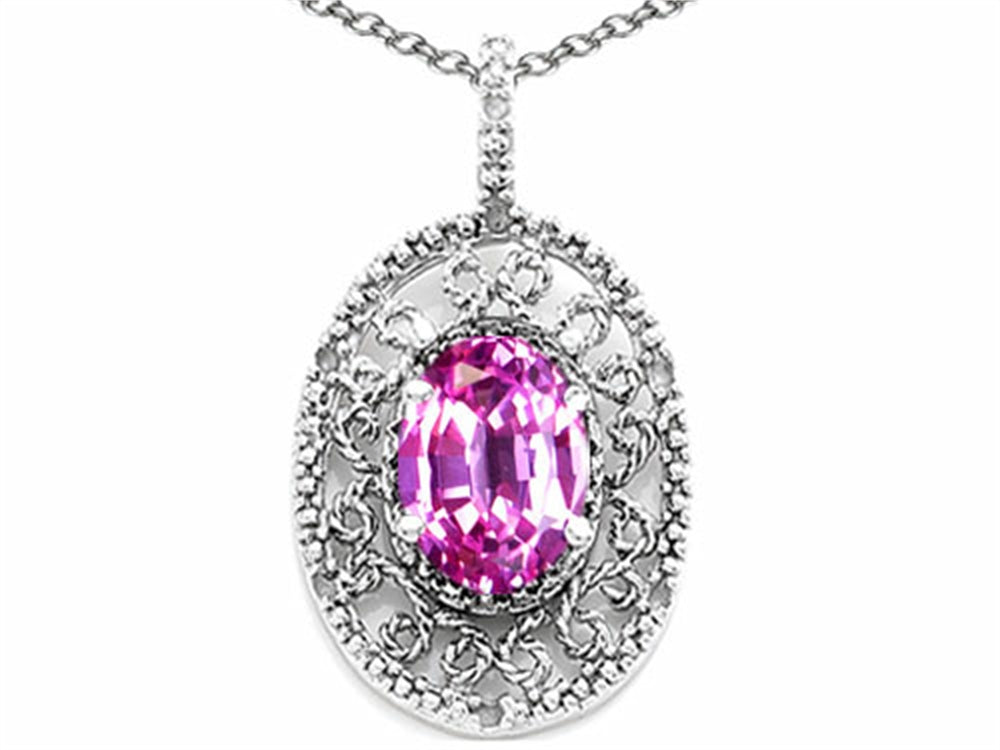 Tommaso Design™ Oval 9x7mm Created Pink Sapphire Pendant Necklace
