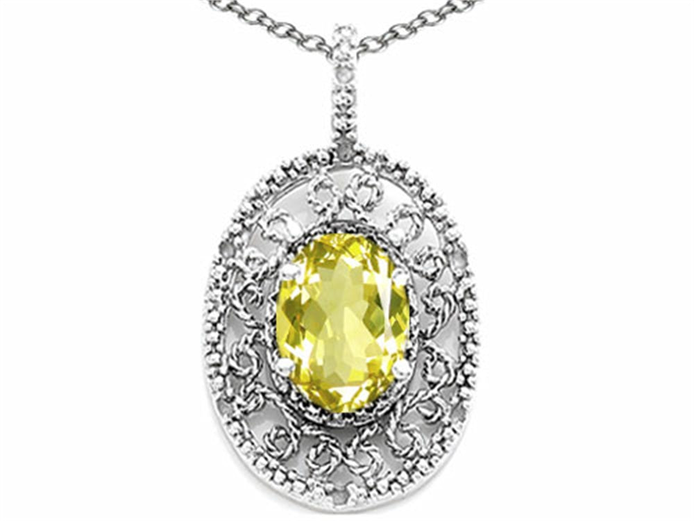 Tommaso Design Oval 9x7mm Genuine Lemon Quartz Pendant Necklace