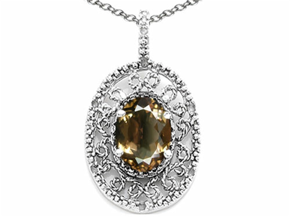 Tommaso Design Oval 9x7mm Genuine Smoky Quartz Pendant Necklace